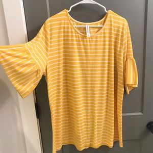 Yellow stripe ruffle sleeve shirt